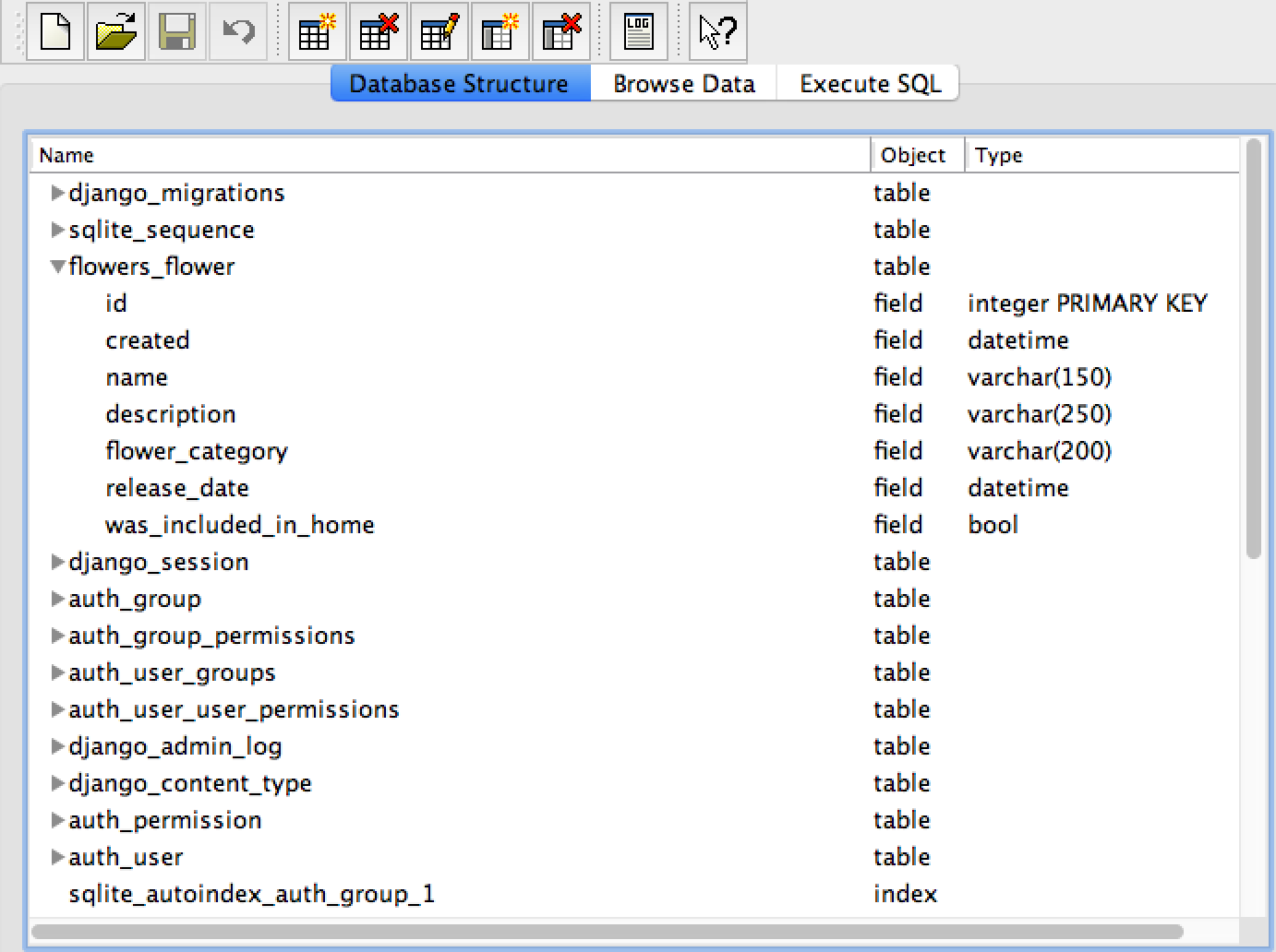 sqlite browserでテーブルの中身をチェックする